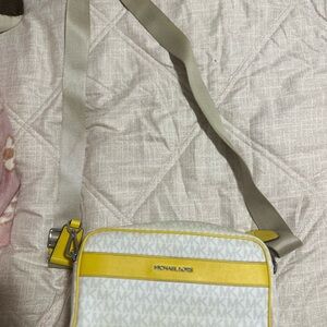Michael Kors White Yellow Crossbody Bag with Signature Design